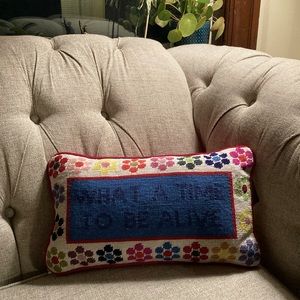 Furbish Studio What A Time To Be Alive Needlepoint Pillow Colorful Floral NWT